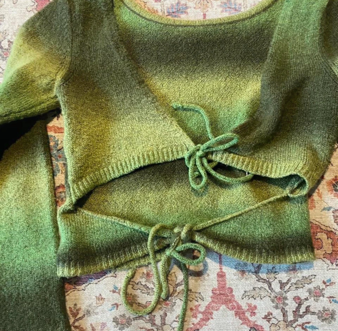 Urban Outfitters Green Fluffy Open-Back Knit топ