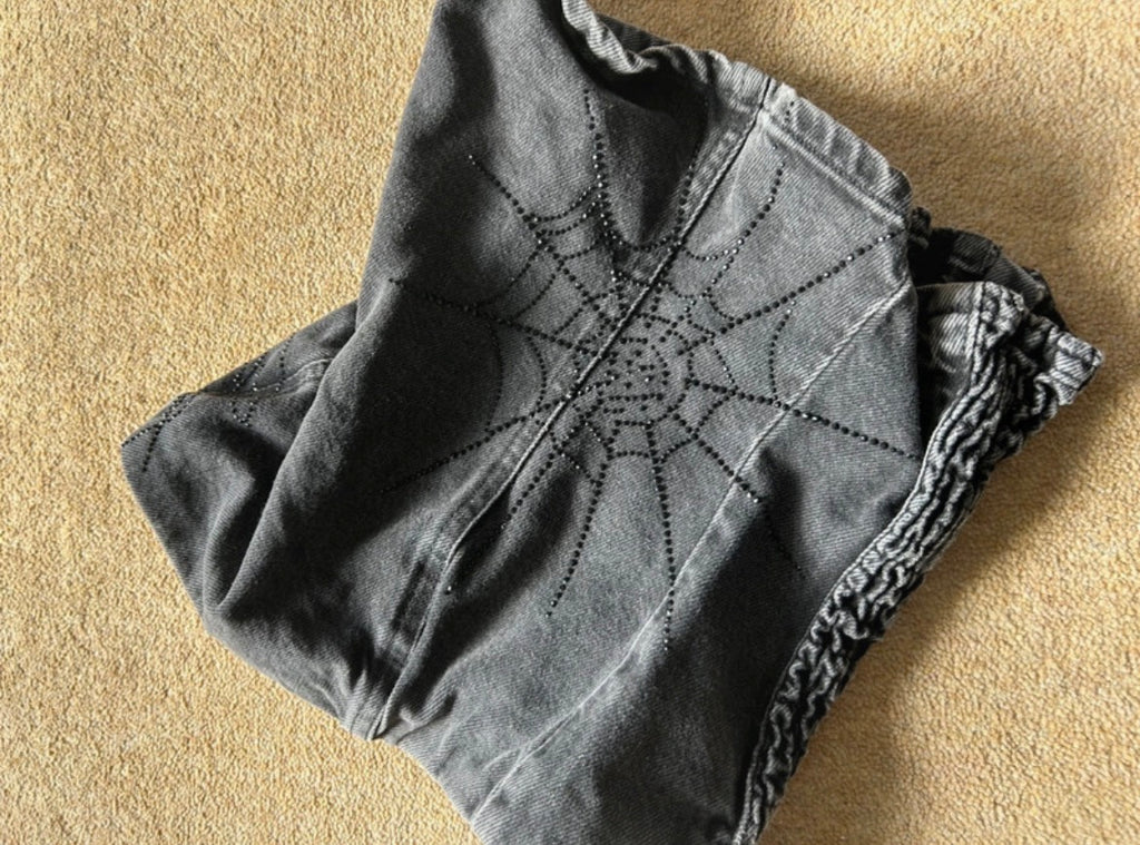 Zara Rhinestone Spiderweb Denim Corset