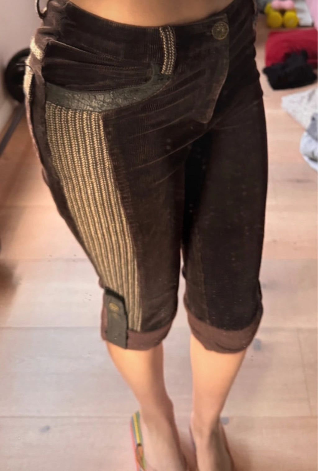 Винтидж low-rise corduroy capri панталон
