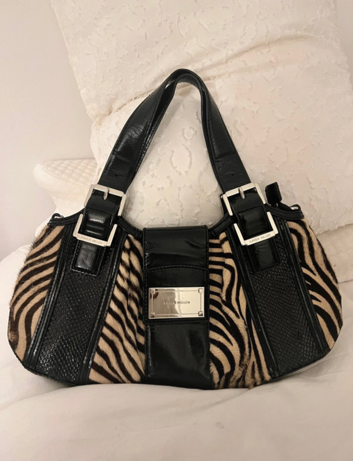 Karen Millen Y2K Zebra Pony Hair Effect Shoulder чанта