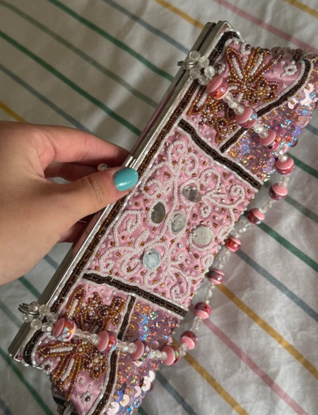 Винтидж розова beaded evening bag