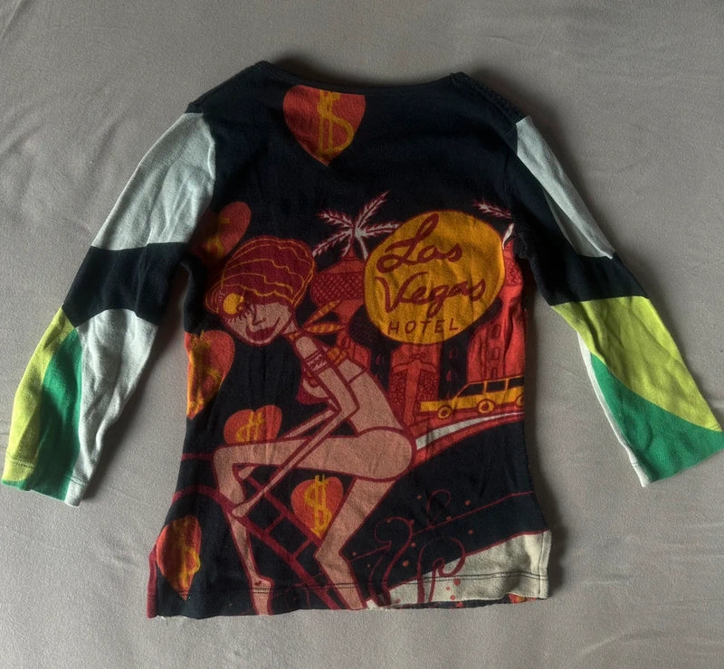 Vintage Custo Barcelona „Las Vegas“ Y2K графичен топ