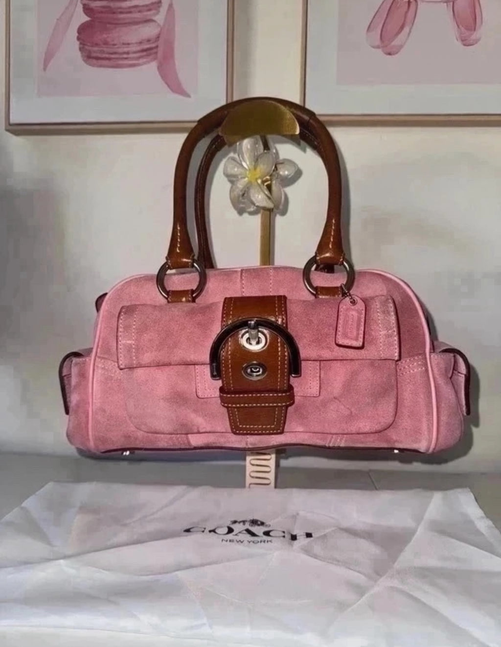 Vintage Coach Pink Suede & Leather Satchel – K05S-8A23