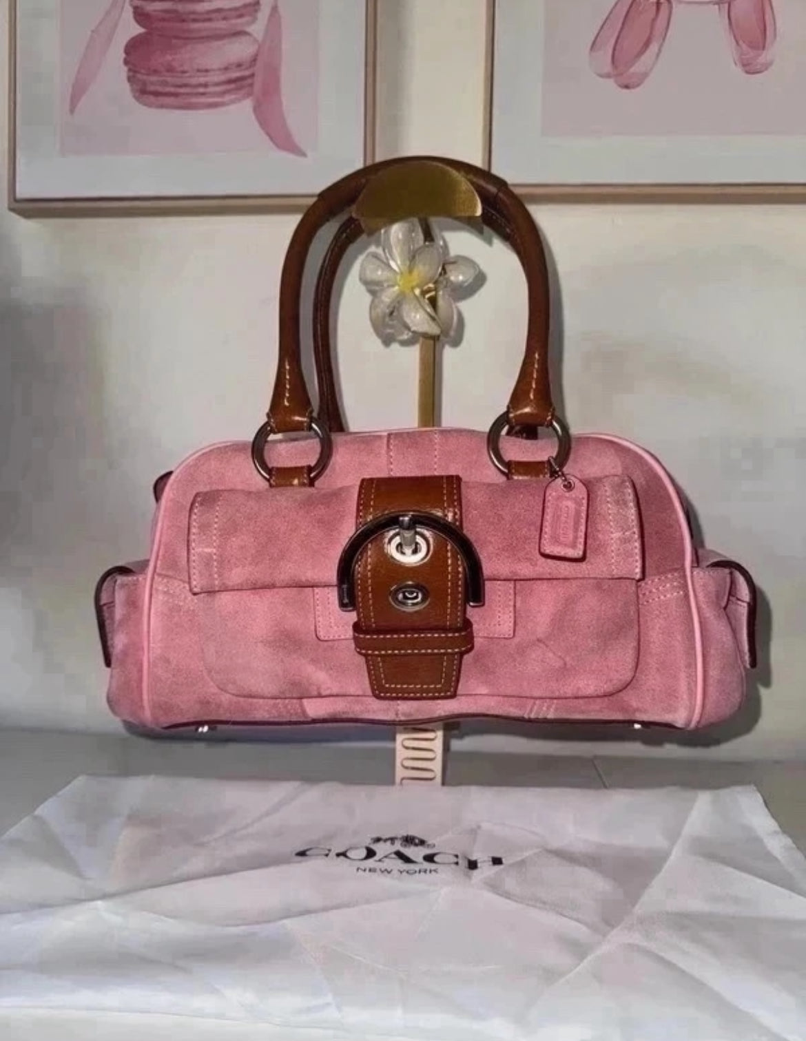 Vintage Coach Pink Suede & Leather Satchel – K05S-8A23