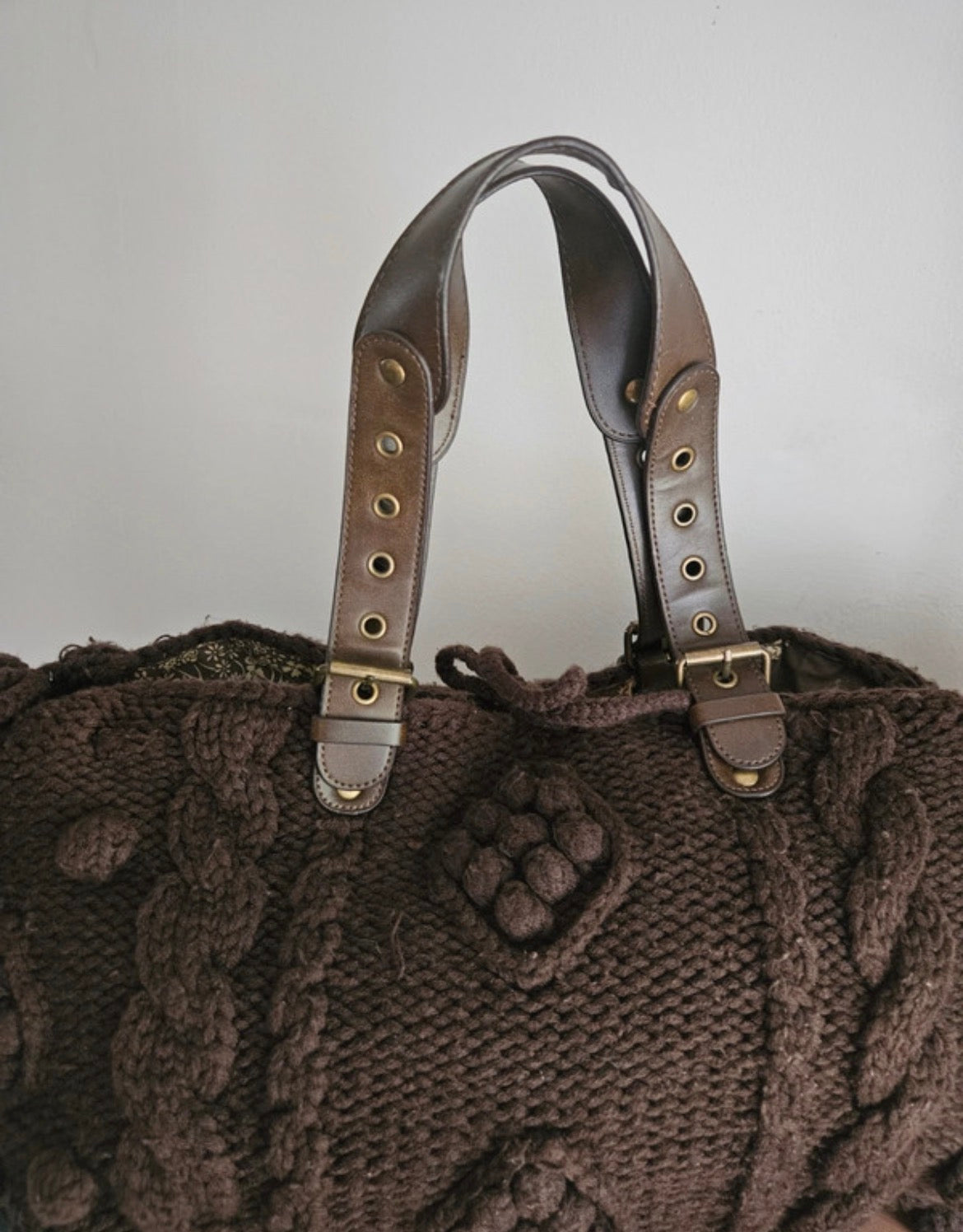 Vintage Next Chunky Cable Knit Hobo чанта