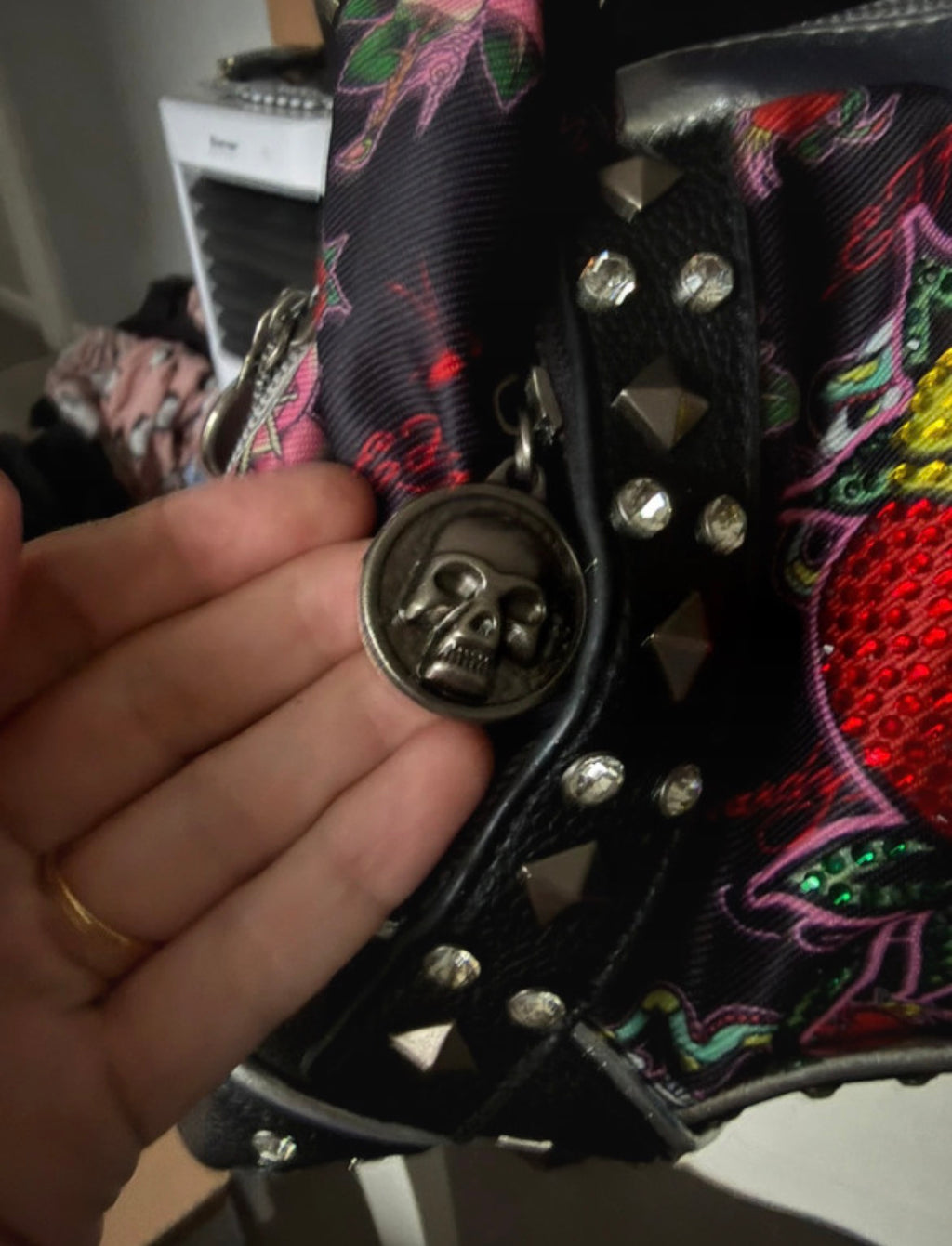 Ed Hardy Y2K Embellished Love Hearts Shoulder чанта