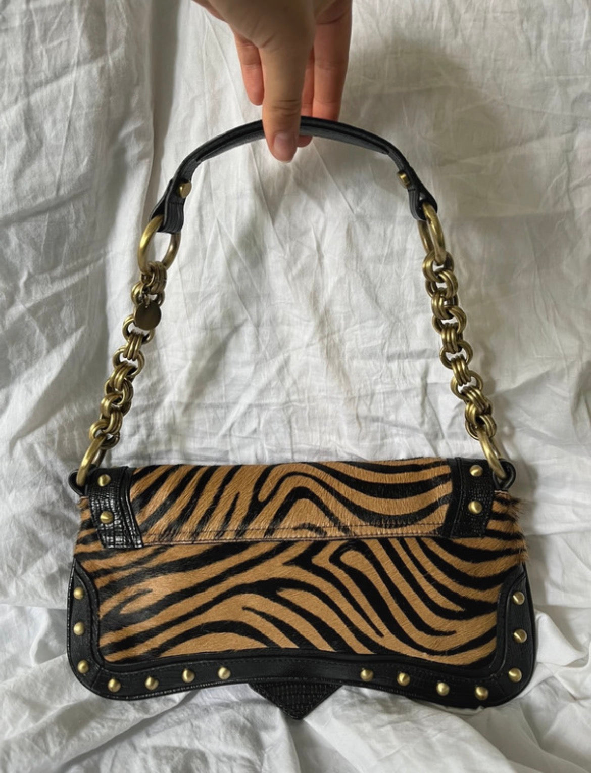 Karen Millen Y2K Zebra Pony Hair-Effect Shoulder Bag