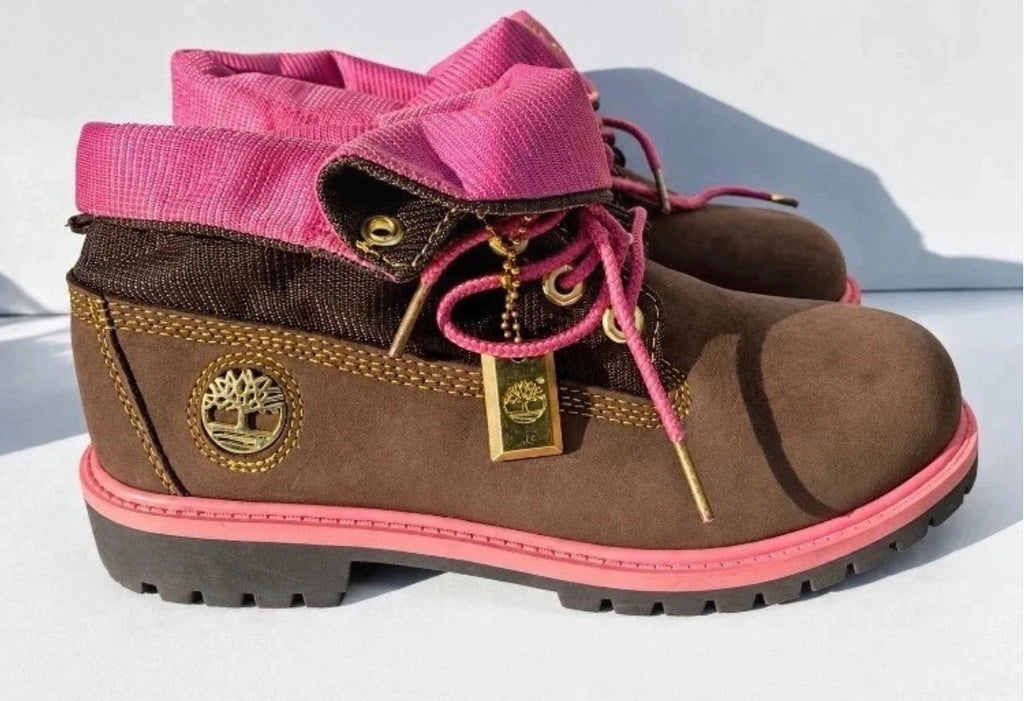 Винтидж Y2K боти Timberland от кафяв набук с розови детайли