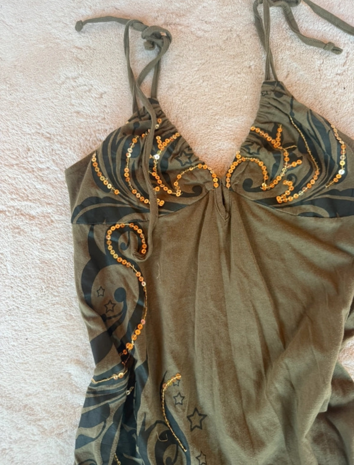 Vintage 2000s fairycore embellished halterneck топ