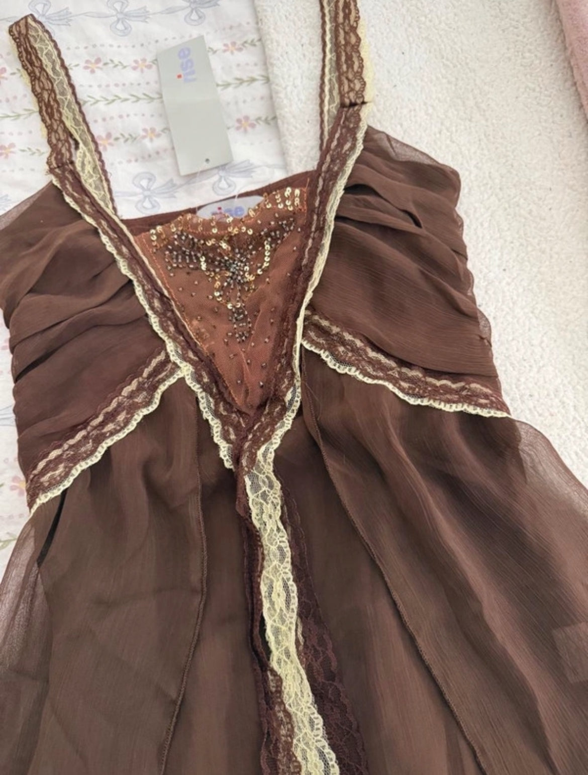 Винтидж Rise chiffon cami топ