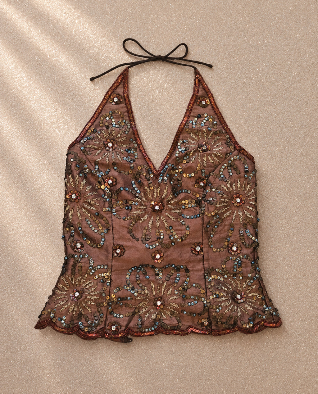 Vintage Aftershock sequin копринен халтер топ