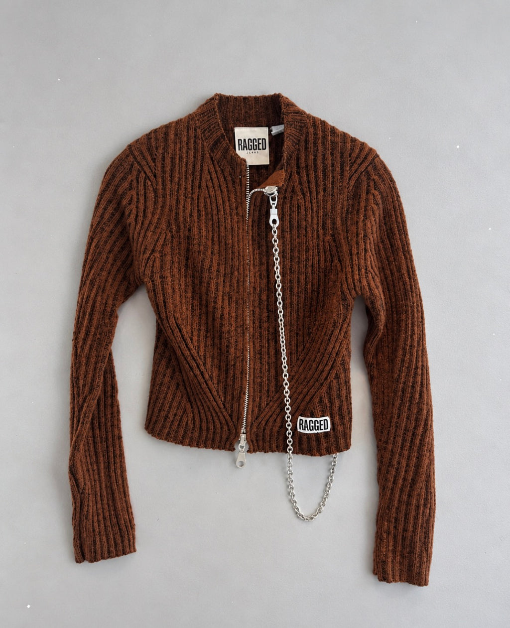 The Ragged Priest Rust Zip-Up Knit Top