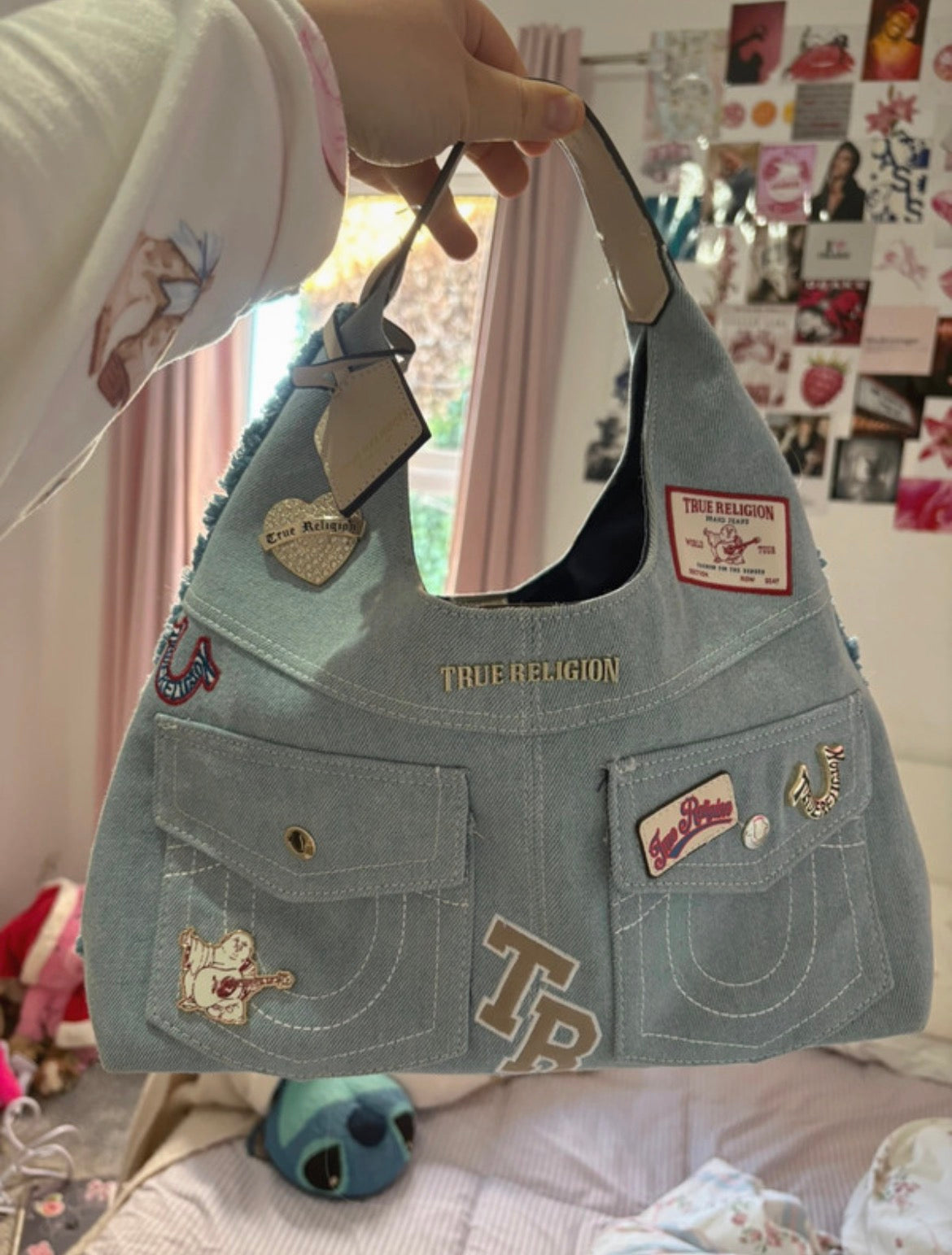 True Religion Y2K Light Wash Denim Hobo чанта