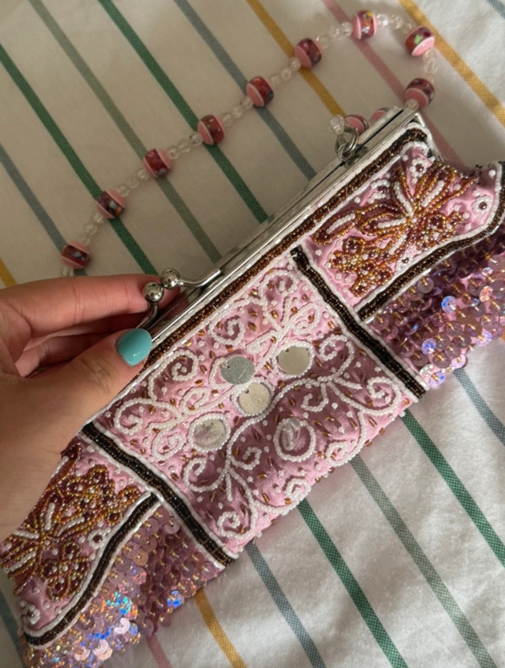 Винтидж розова beaded evening bag