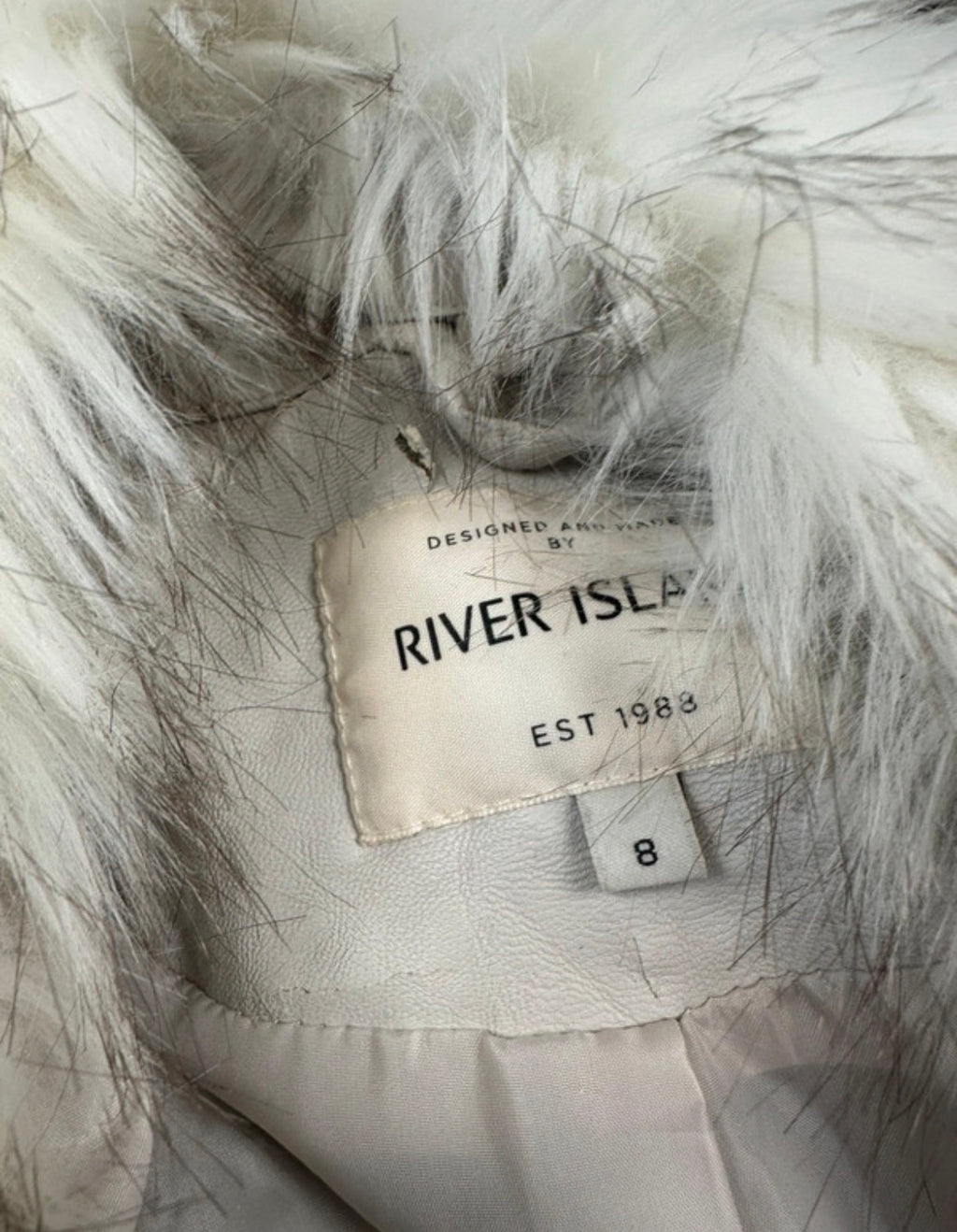 River Island Faux Fur Collar Biker Jacket – кремаво кожено яке с пухкава яка