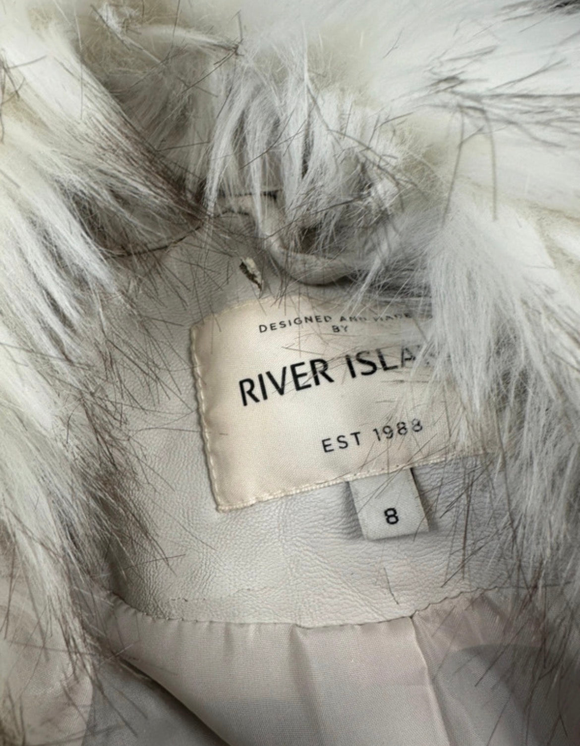 River Island Faux Fur Collar Biker Jacket – кремаво кожено яке с пухкава яка