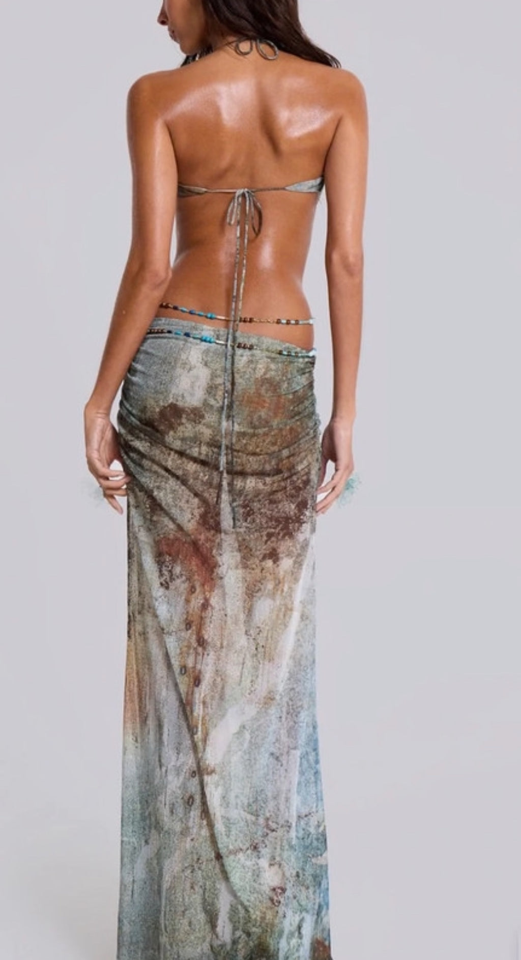 Jaded London Vida Backless Maxi Dress with Shell Trim in Marine