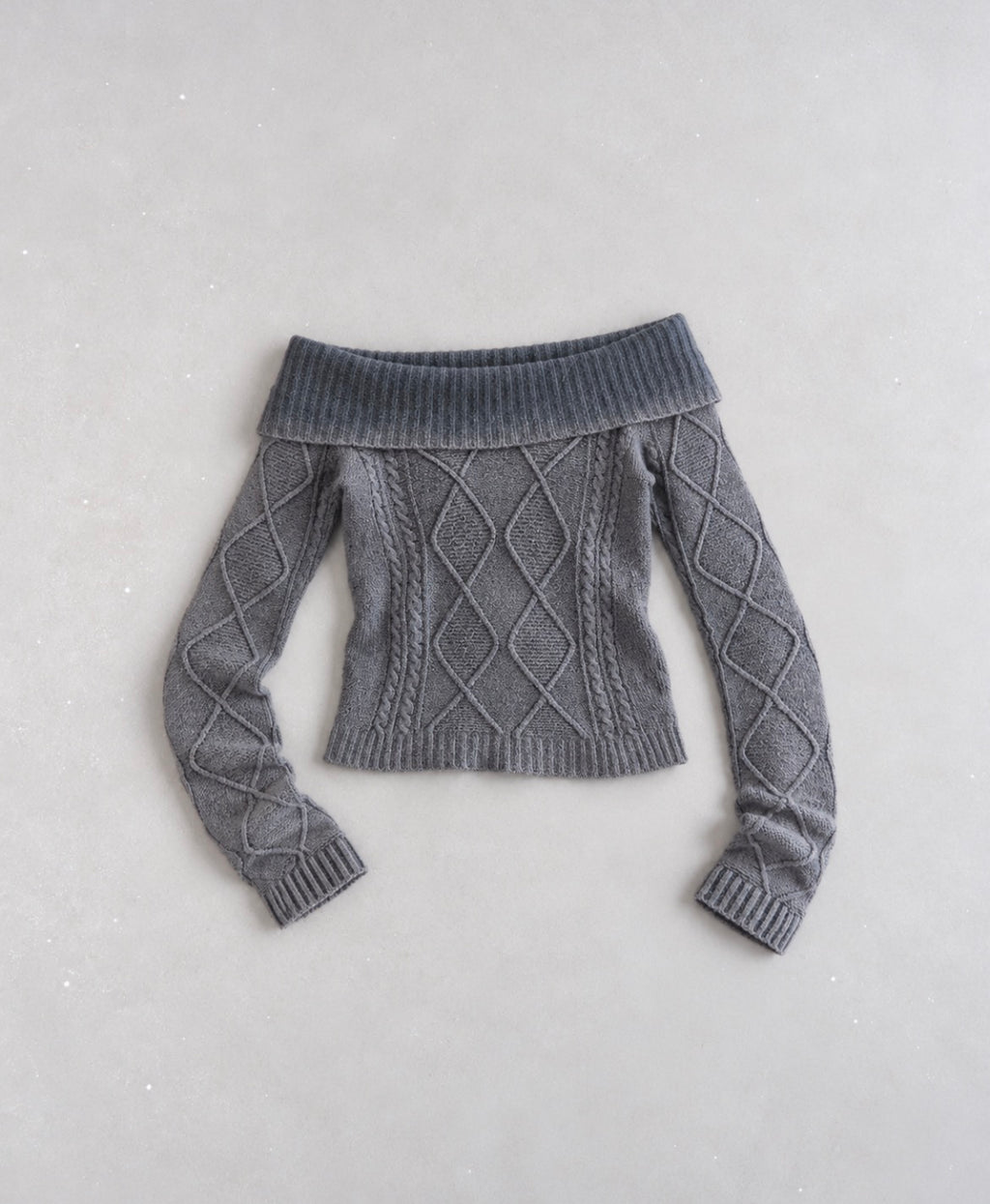 Subdued Y2K Off-Shoulder Cable Knit Jumper