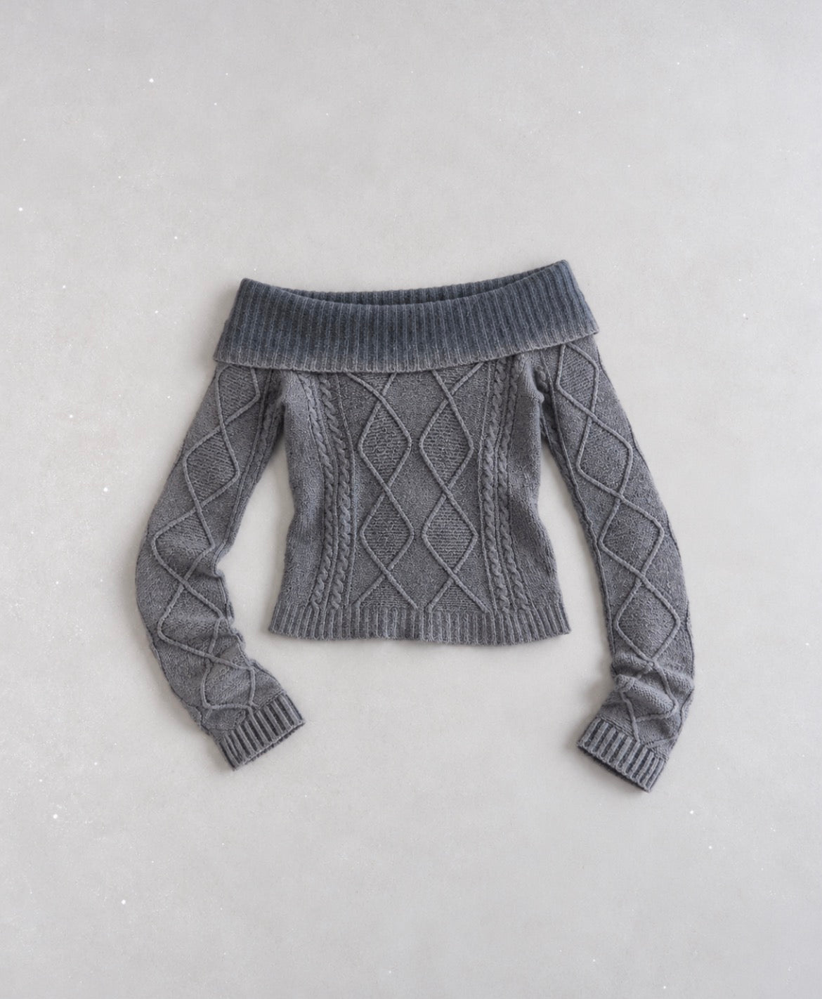 Subdued Y2K Off-Shoulder Cable Knit Jumper