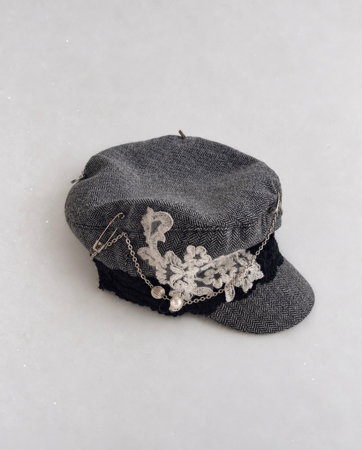 Upcycled Monsoon Herringbone Baker Boy шапка