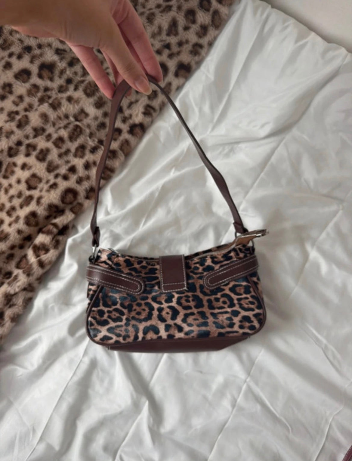 Vintage Y2K Leopard Print Shoulder чанта