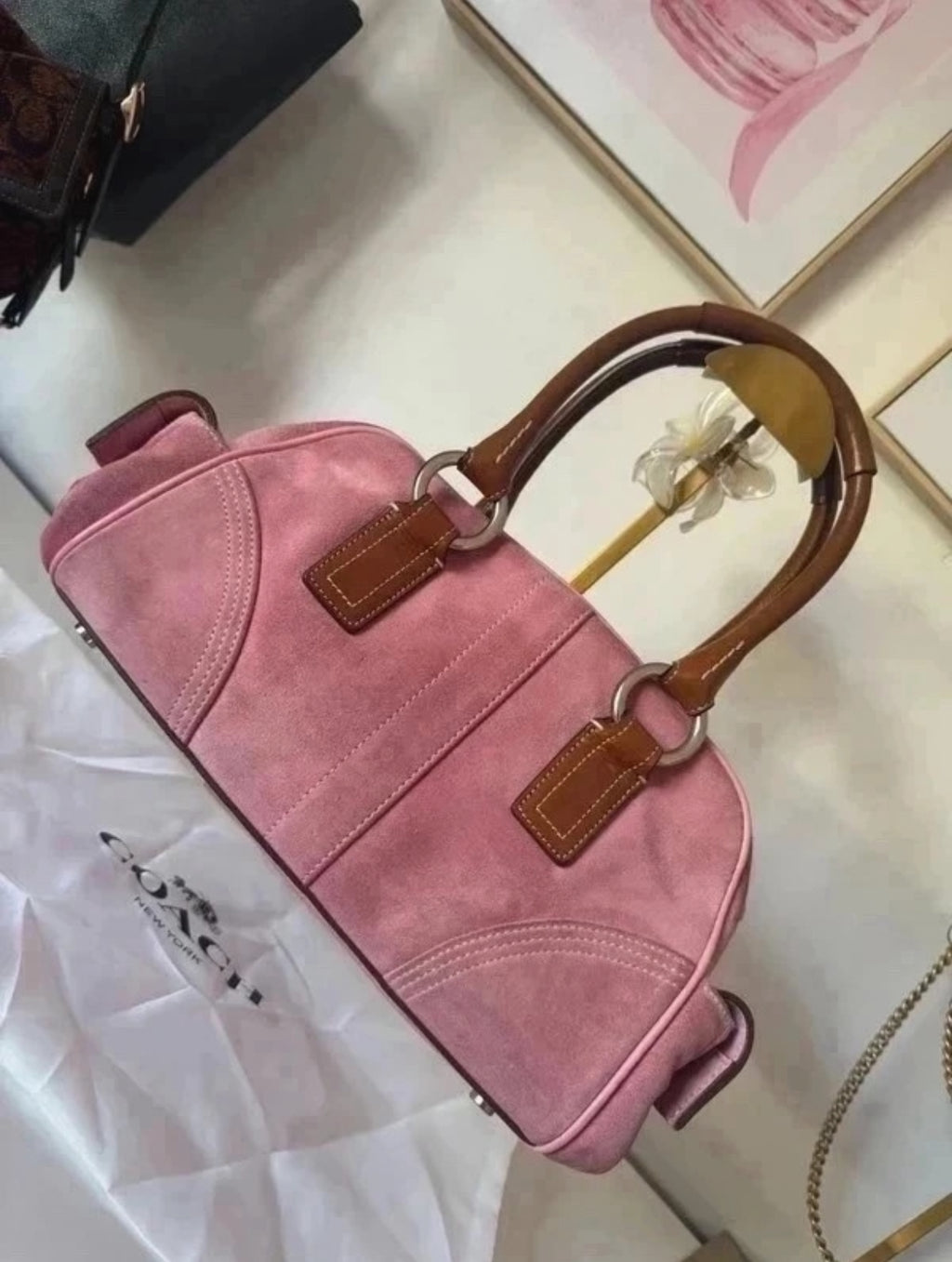 Vintage Coach Pink Suede & Leather Satchel – K05S-8A23