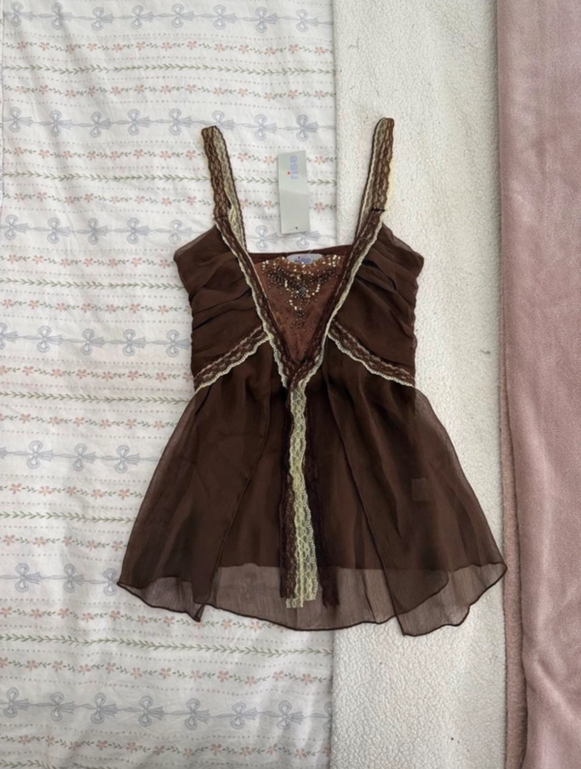 Винтидж Rise chiffon cami топ