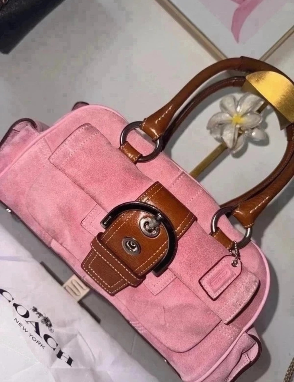 Vintage Coach Pink Suede & Leather Satchel – K05S-8A23
