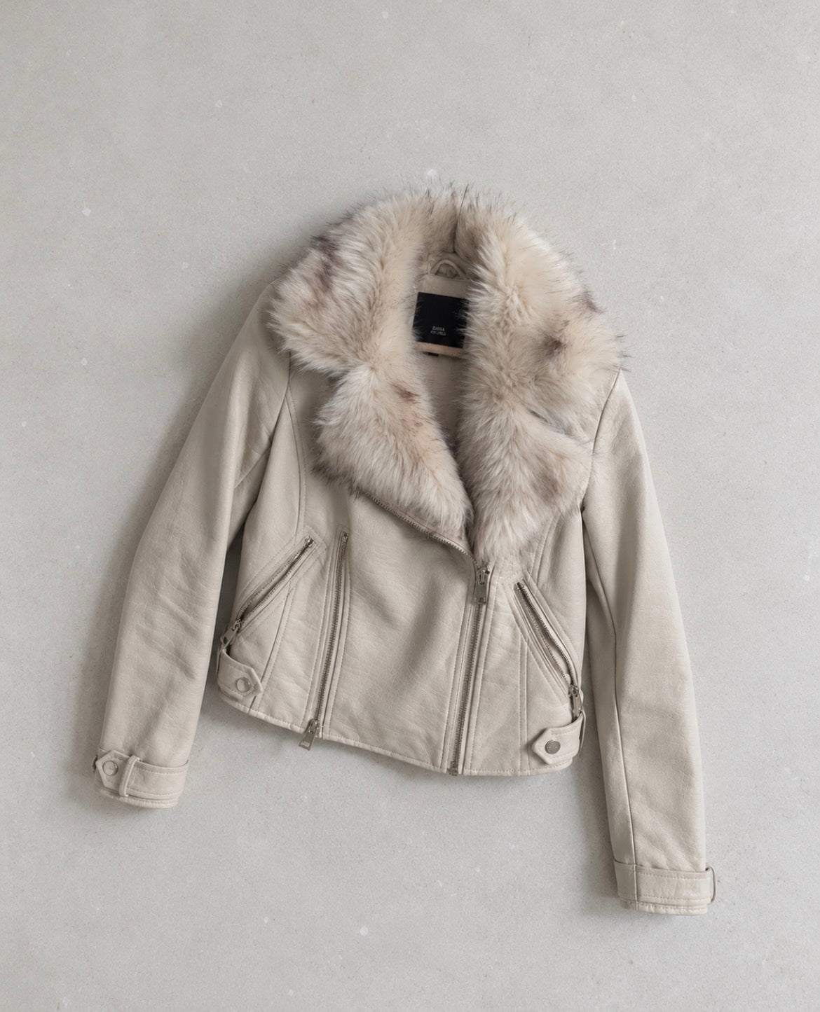 Кремаво biker яке River Island с пухкава яка