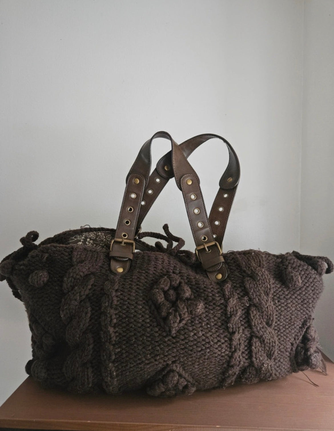 Vintage Next Chunky Cable Knit Hobo чанта