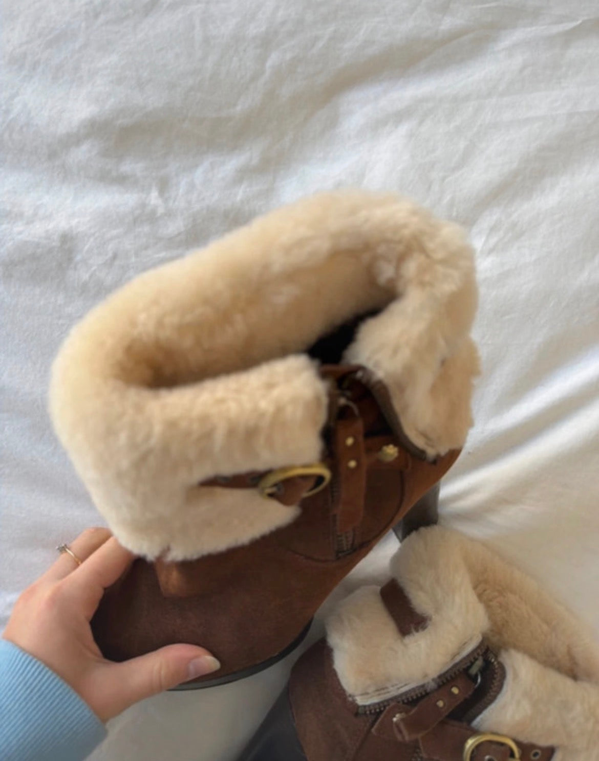 Винтидж UGG боти на висок ток с пух и катарами - 39,5