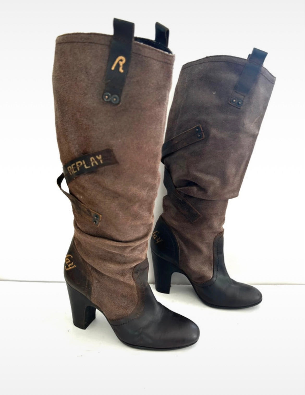 Replay Y2K Slouchy Leather & Suede Knee-High ботуши