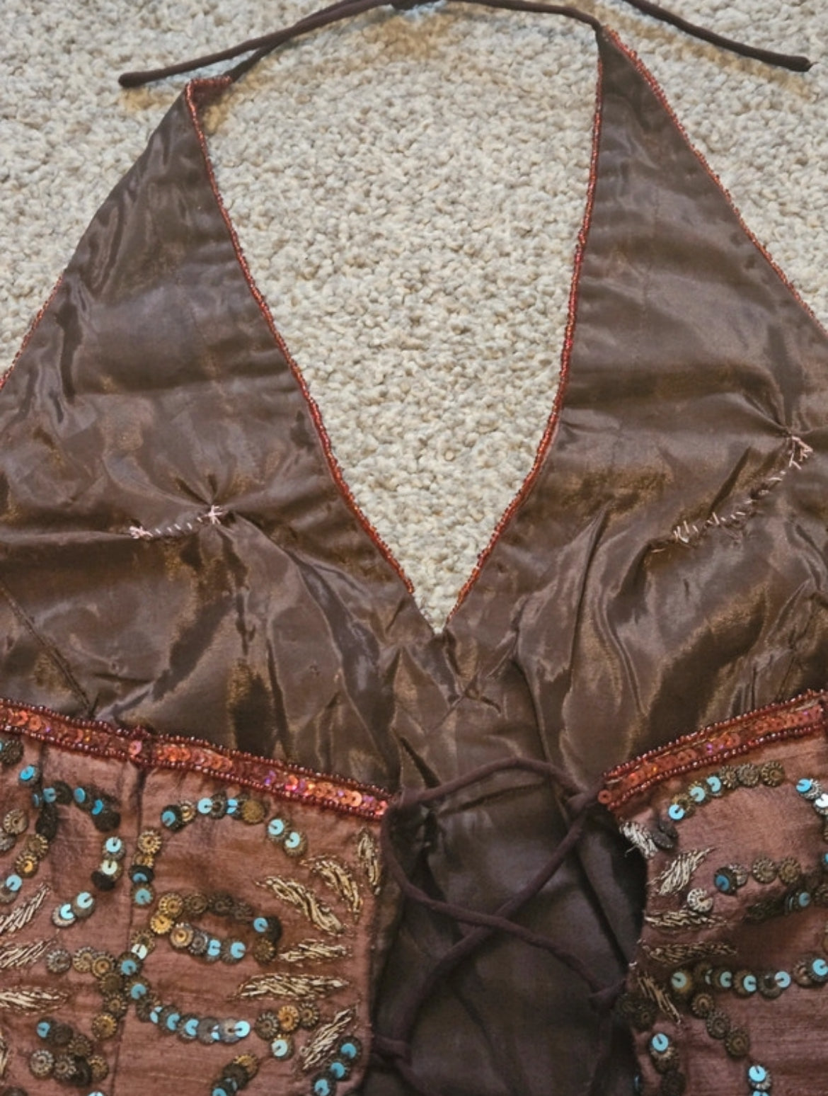 Vintage Aftershock sequin копринен халтер топ