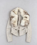 River Island Faux Fur Collar Biker Jacket – кремаво кожено яке с пухкава яка
