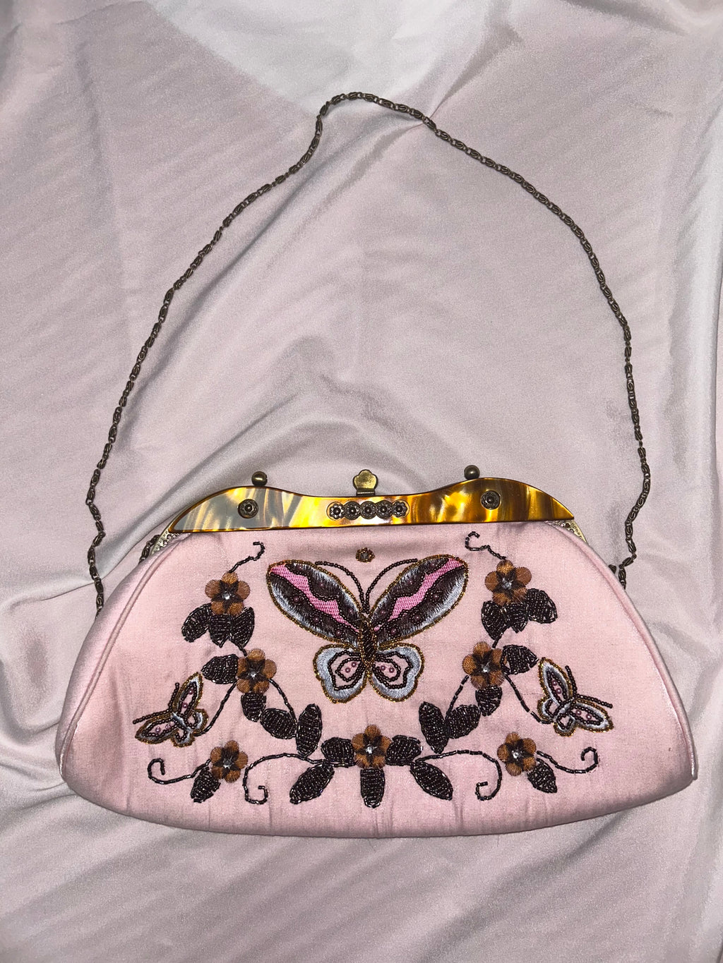 Vintage Y2K pink beaded чанта с пеперуда