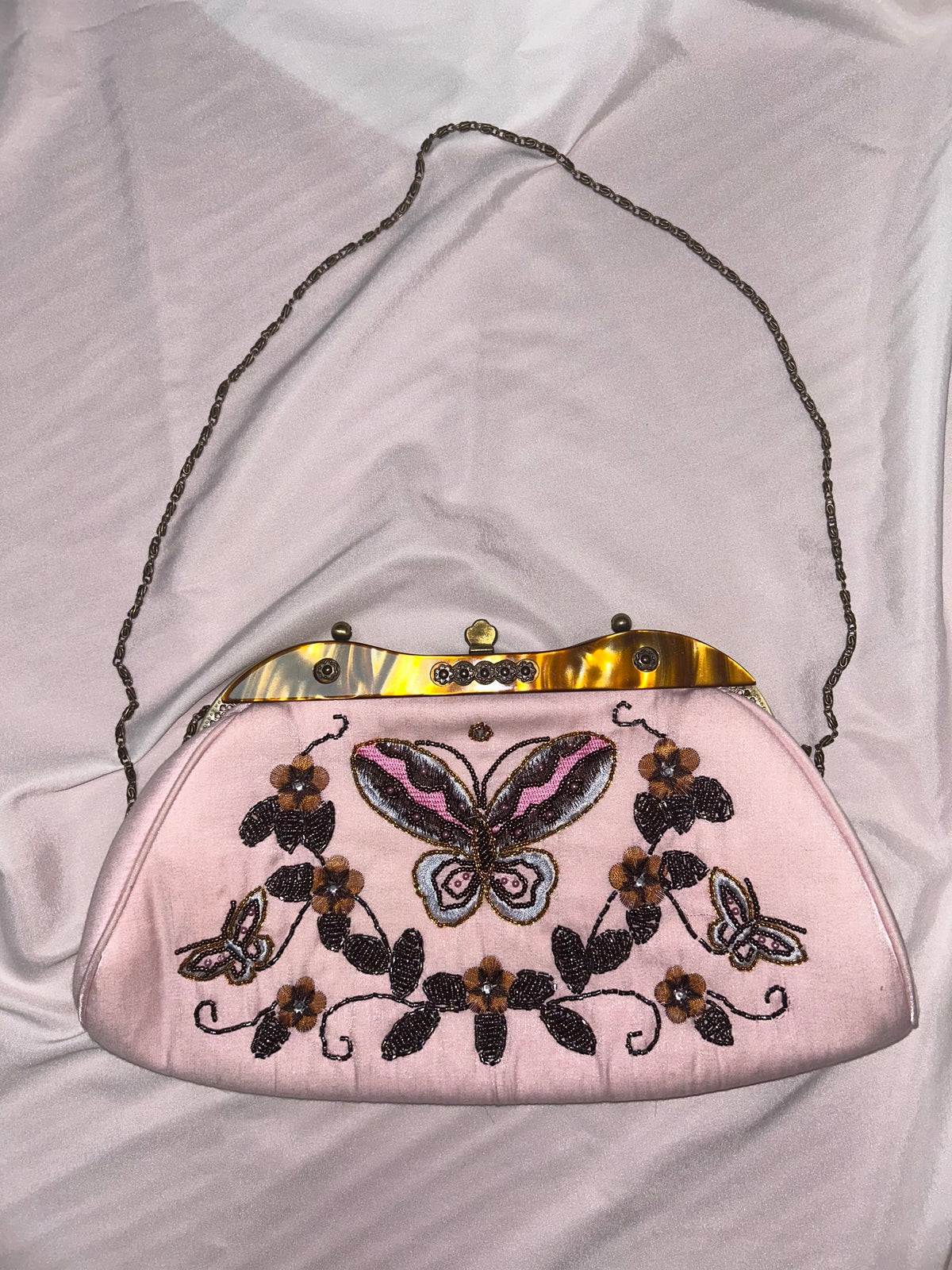 Vintage Y2K pink beaded чанта с пеперуда