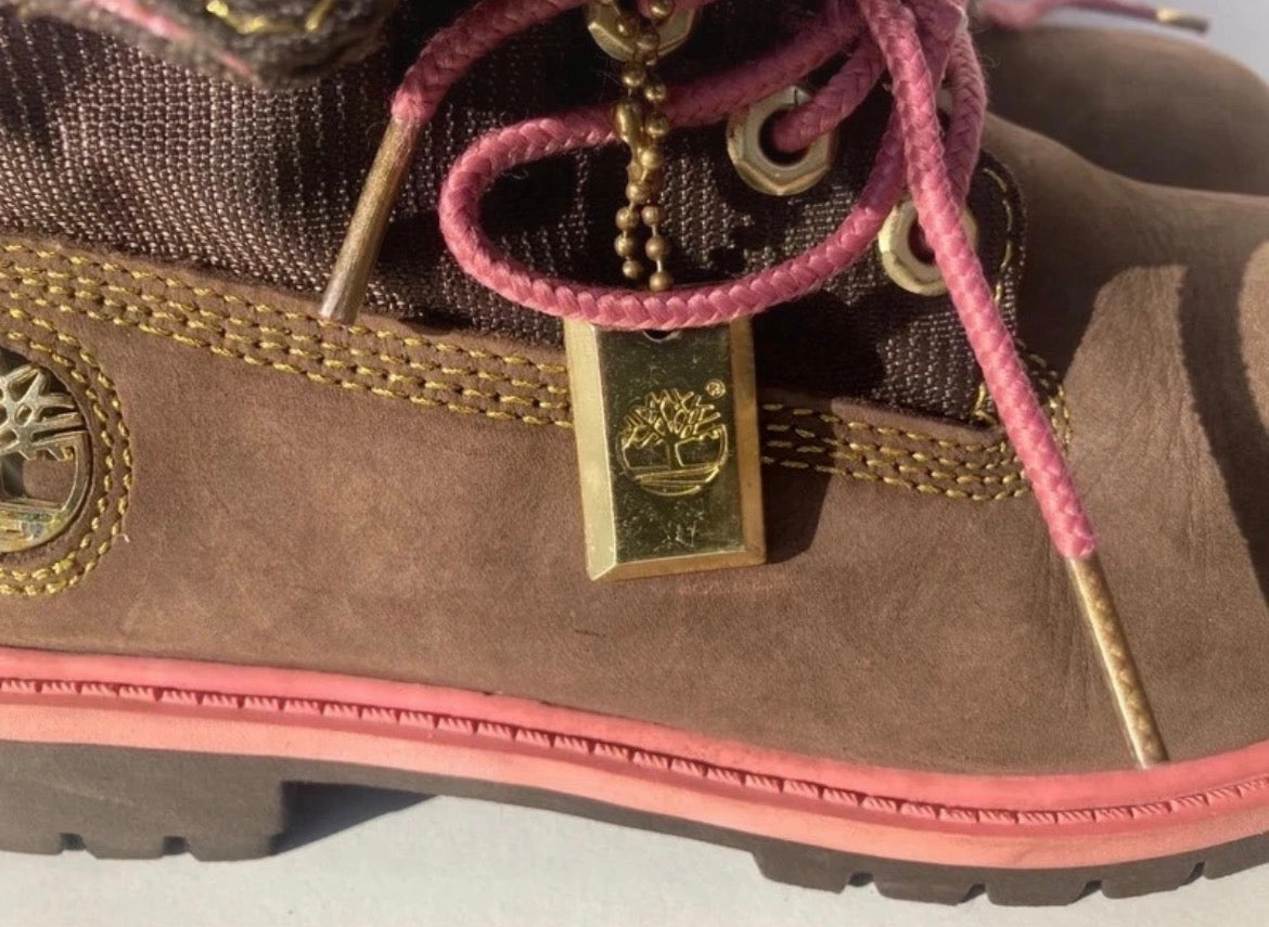 Винтидж Y2K боти Timberland от кафяв набук с розови детайли