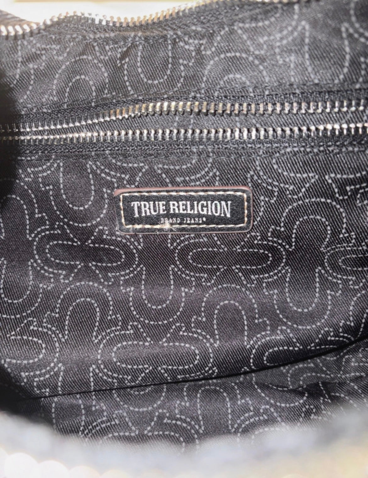 True Religion Y2K Denim Rhinestone Shoulder чанта