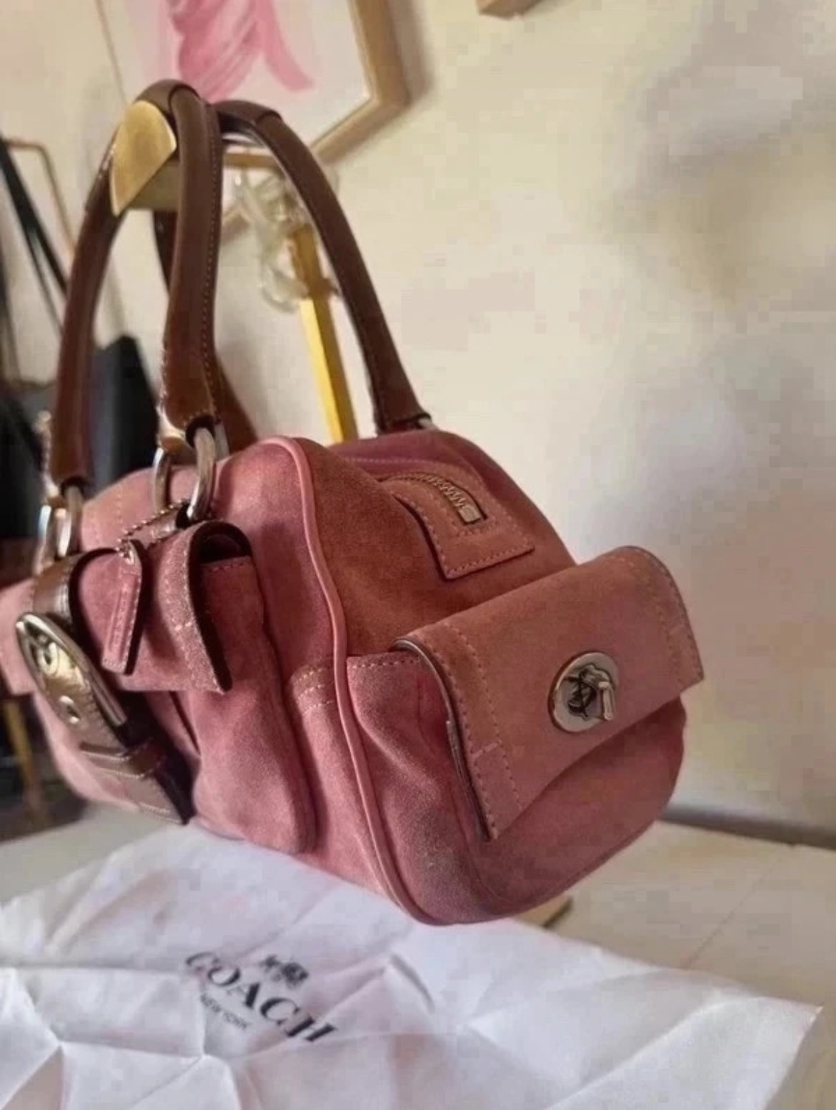 Vintage Coach Pink Suede & Leather Satchel – K05S-8A23