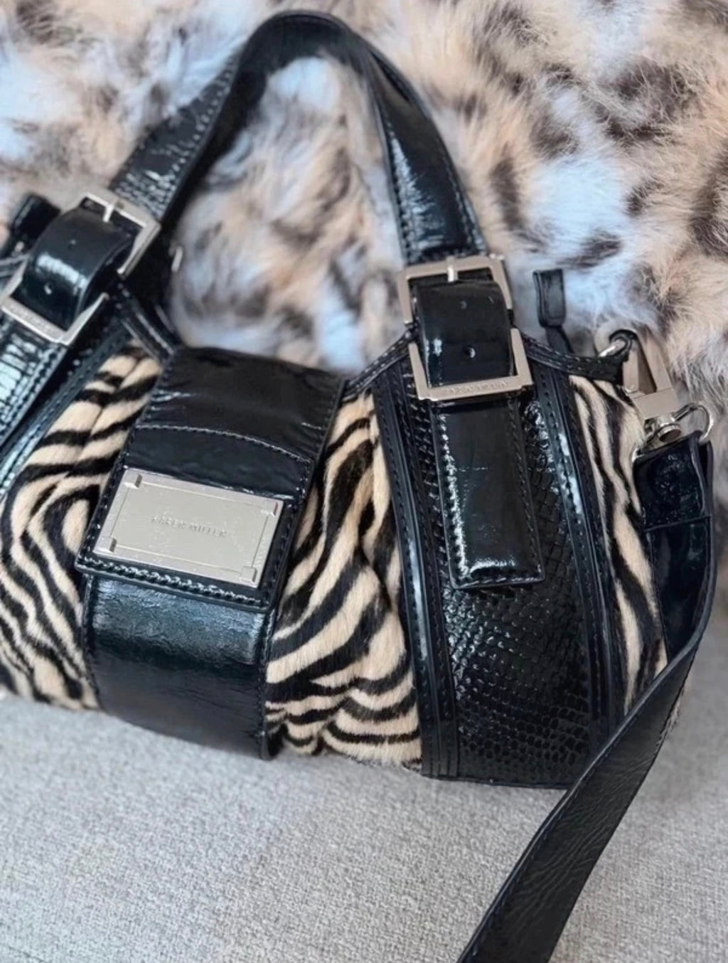 Vintage Karen Millen чанта със зебров принт и кожа