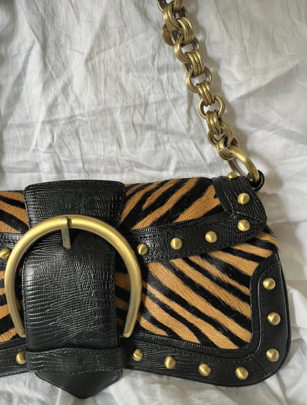 Karen Millen Y2K Zebra Pony Hair-Effect Shoulder Bag
