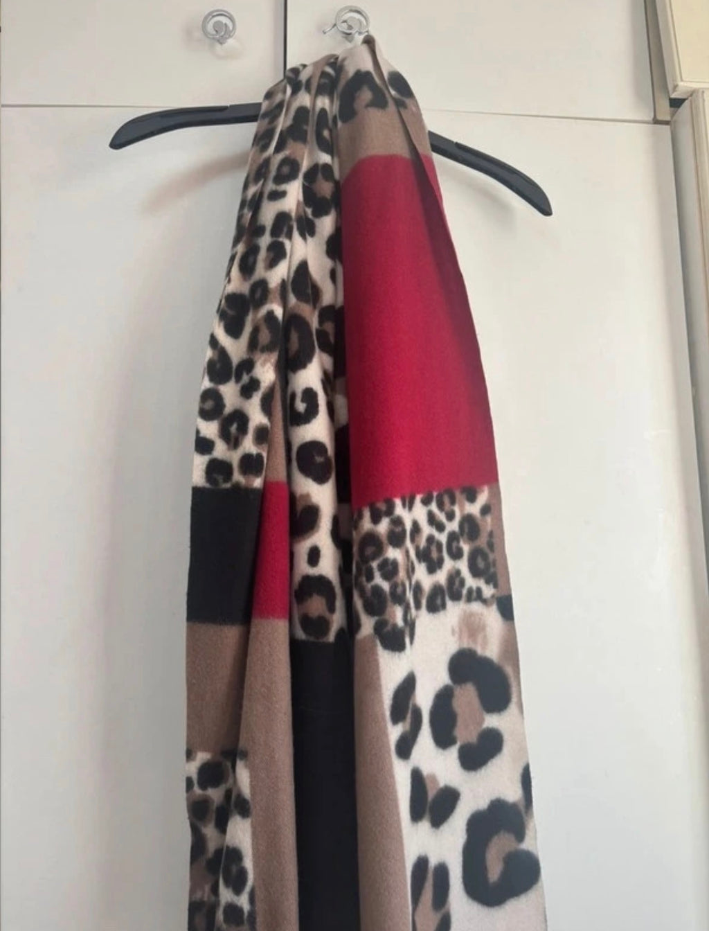Leopard Print Colourblock Scarf – Burgundy & Camel