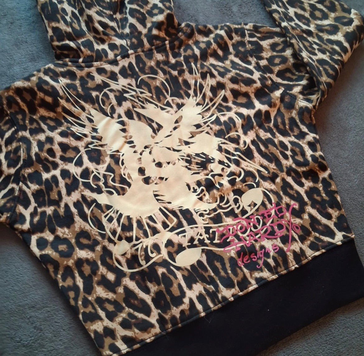 Ed Hardy Sacred Heart Leopard Cropped Zip-Up Hoodie