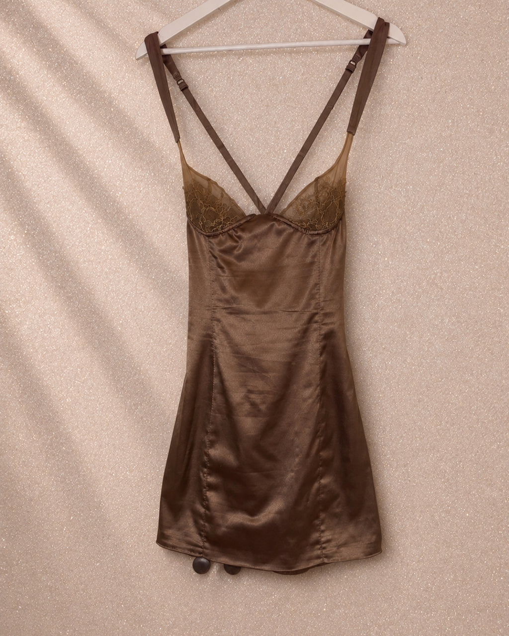 Oh Polly chocolate satin lace slip рокля