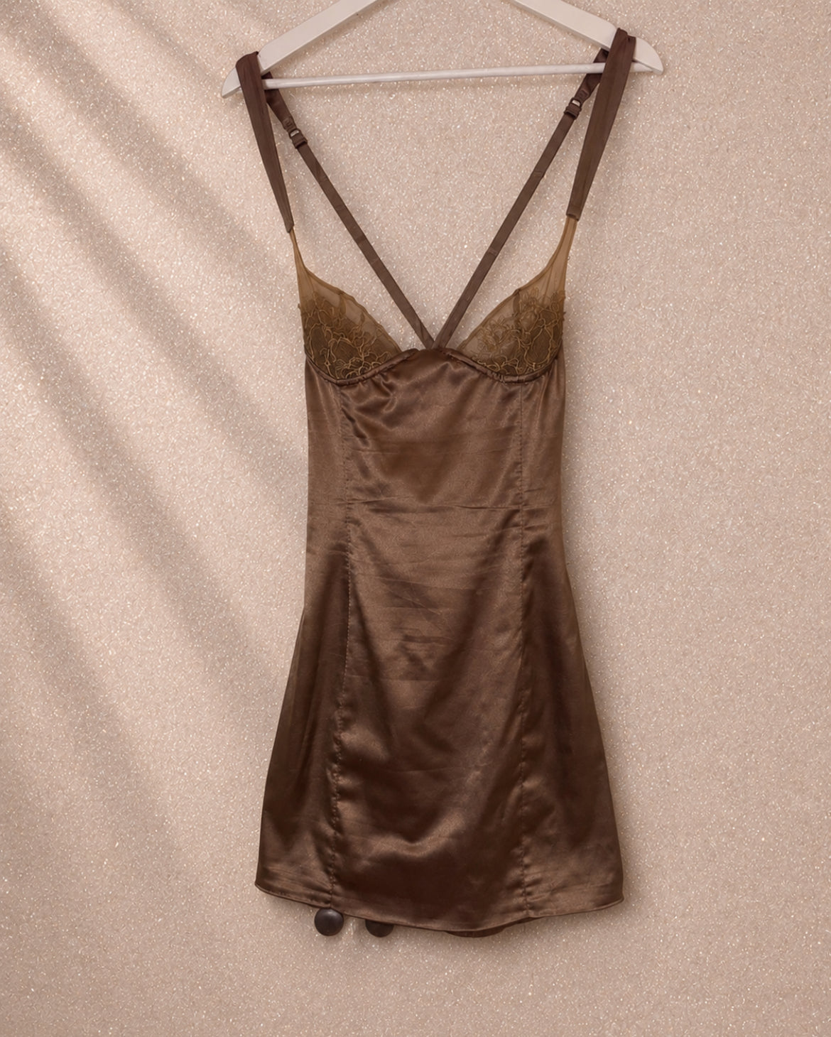 Oh Polly chocolate satin lace slip рокля