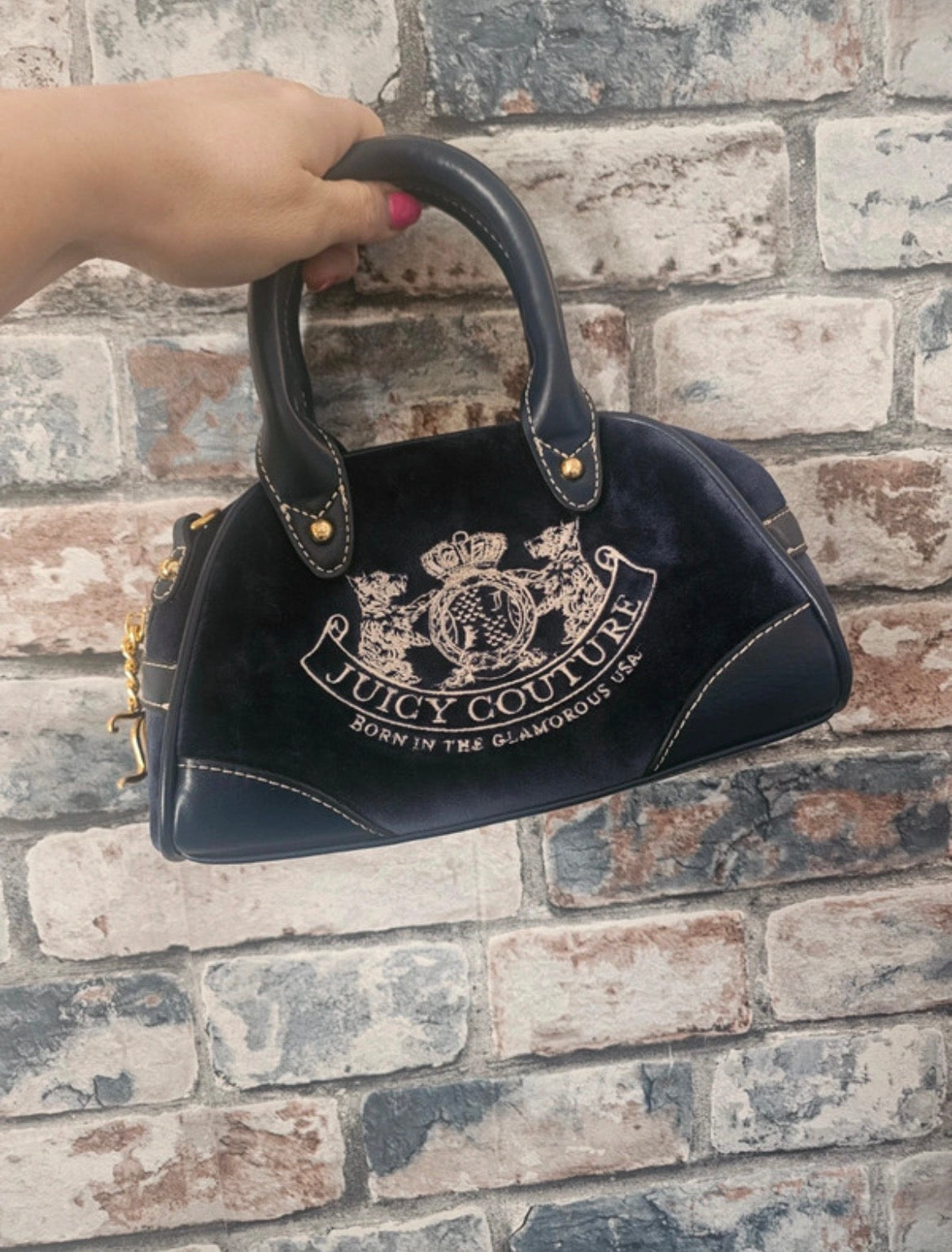 Juicy Couture Mini Bowler Bag – Navy Blue Velour
