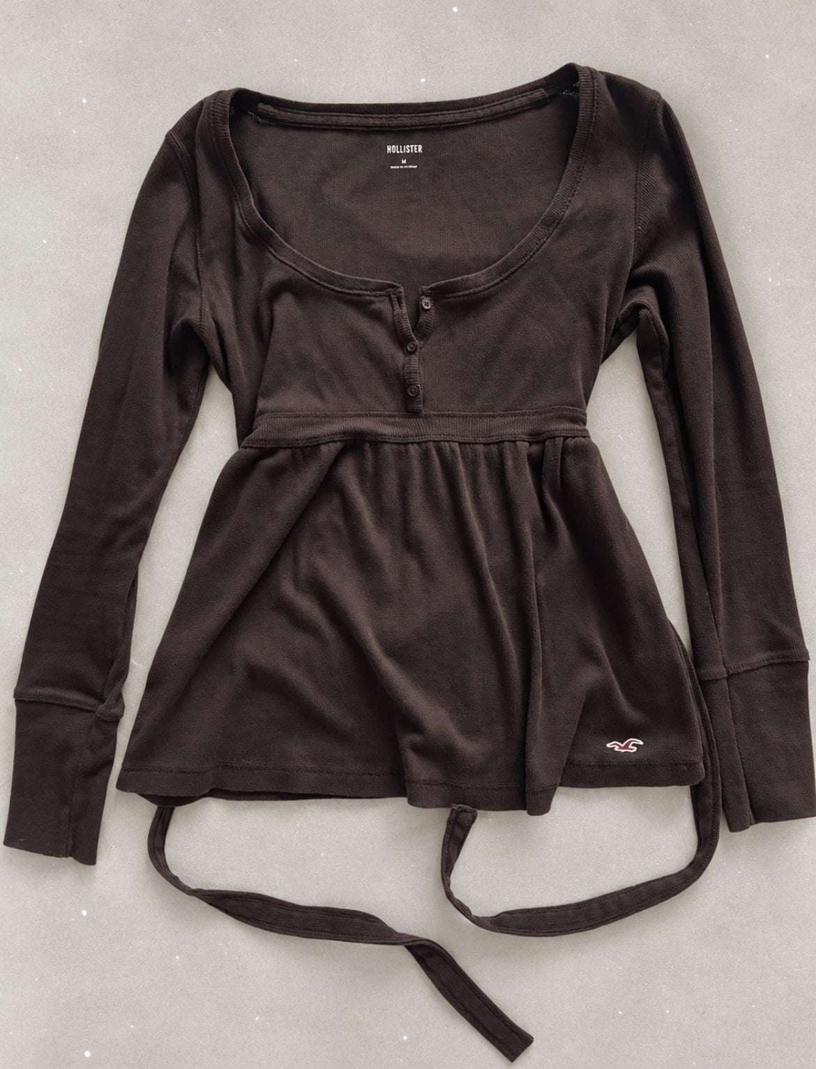 Vintage Hollister Y2K Brown Babydoll Tie-Back топ