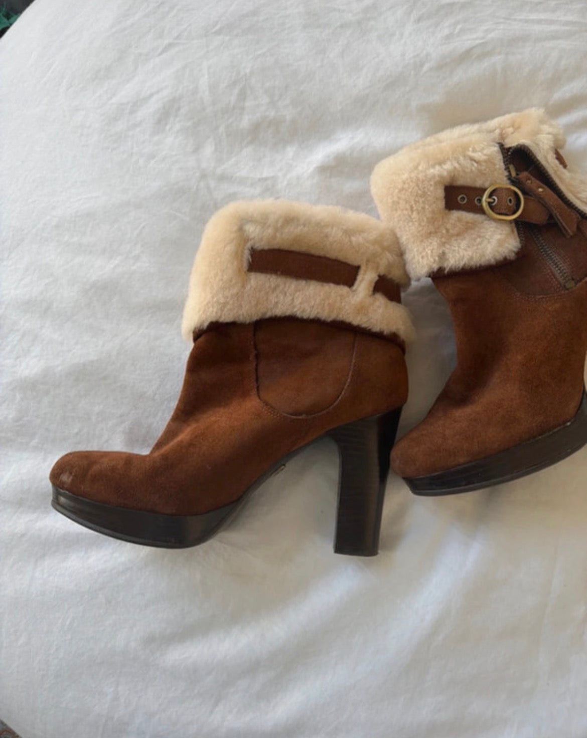 Винтидж UGG боти на висок ток с пух и катарами - 39,5