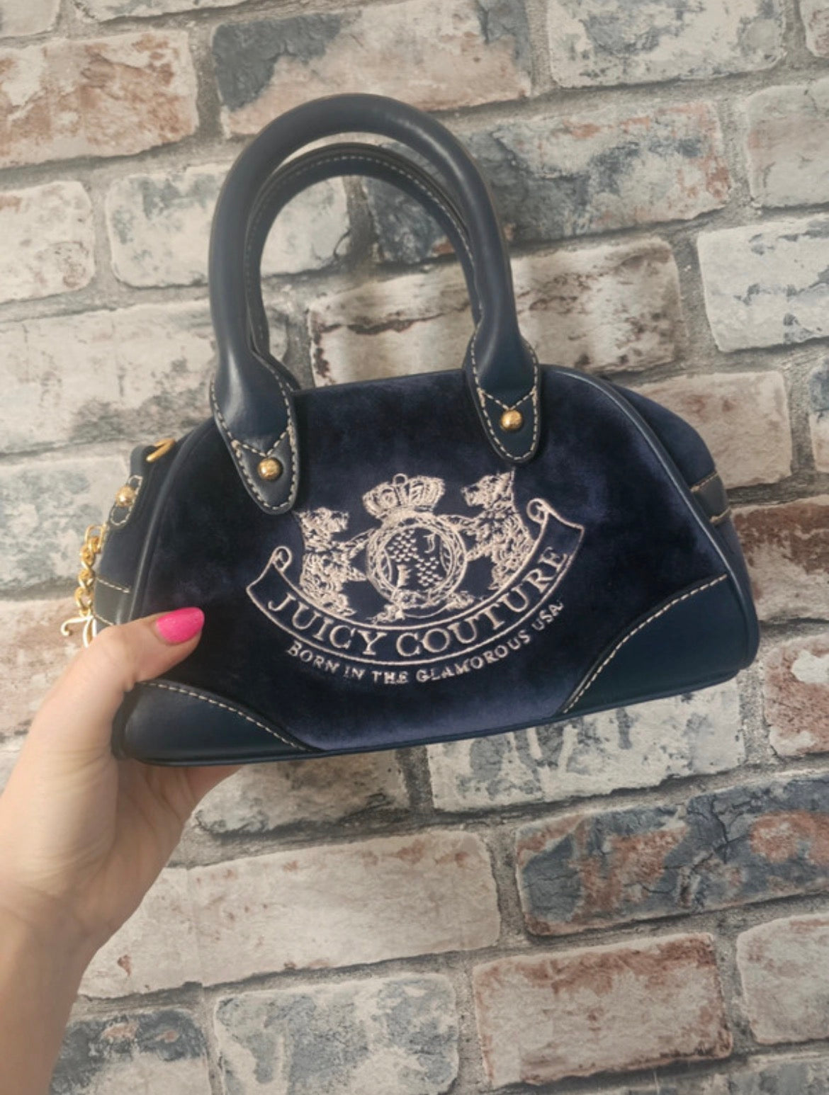 Juicy Couture Mini Bowler Bag – Navy Blue Velour