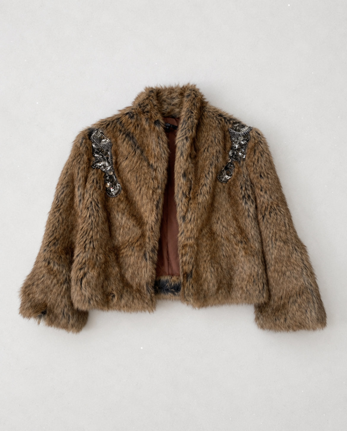 Jarlo Embellished Faux Fur Cropped яке
